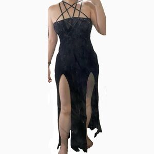 Dollskill Darker Wavs Modulation Black Maxi Dress Size S **NO HOOD**